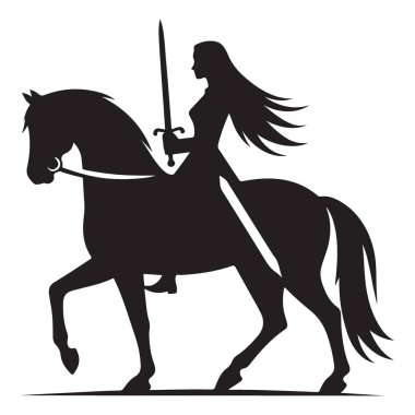 Kahramanca Tasarımlar İçin Savaşçı Kadın At Sürücüsü Siluet Vektörü