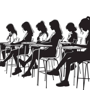Okul Öğrencileri Eğitim Projeleri için Siluet Vektör İllüstrasyonu