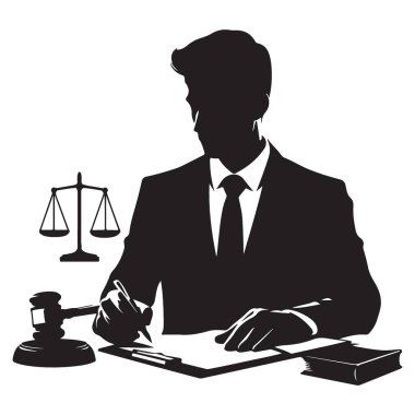 Profesyonel Avukat Silueti Vektör İllüstrasyonu Adalet Hukuki Servisi