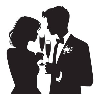 Şık Çift Silueti Vektörü Evlilik Yıldönümünü Kutluyor
