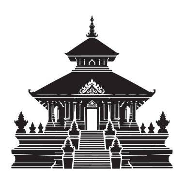 Kültürel Turizmi Desteklemek İçin Bali Tapınağı Siluet Vektör Sanatı