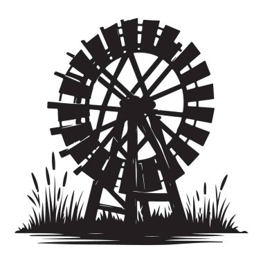 Eski su değirmeni sanat eserlerinin silueti.