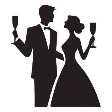 Siluet Düğün Çifti Vektör Resmetme Seremonisi Kutlaması