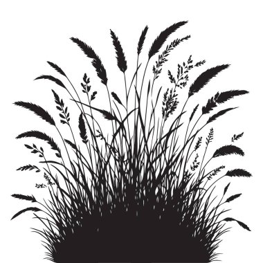 Uzun Bitkiler ve Otların Siyah Çimen Silüeti Vektör ResmiComment