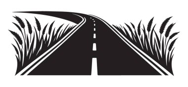 Siyah ve Beyaz Vektör Yolu Görüntü Taraflarında Çim Silueti