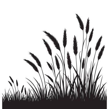 Siluet Çimen Alanı ve Uzun Çimen Tasarımı Vektör Sanatı