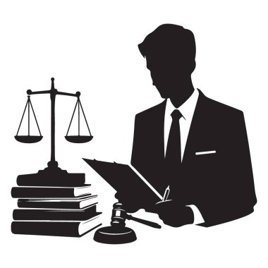 Hukuki Dava Belgelerini Gözden Geçiren Avukatın Silüeti