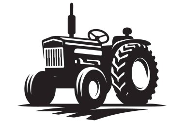 Tarım Projeleri için klasik Traktör Çiftçiliği Silueti Vektör İllüstrasyonu