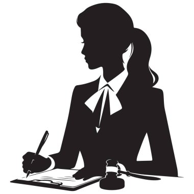 Kadın avukatın silüet çizimi panoya yazılıyor.