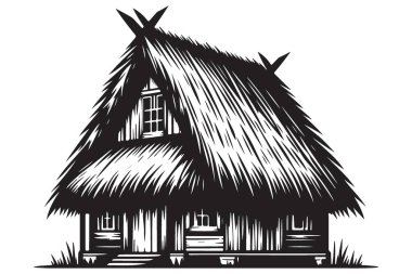 Charming Thatched Roof Cottage Vector Illustration for Rustic Designs clipart