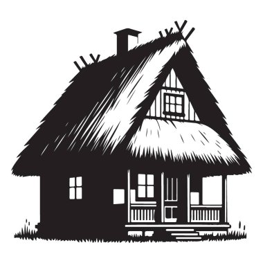 Thatch çatı evi siluet vektör çizimi