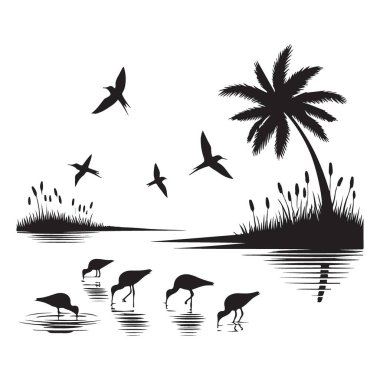 Kuşların ve Palmiye Ağaçlarının Huzurlu Tropikal Görünümü