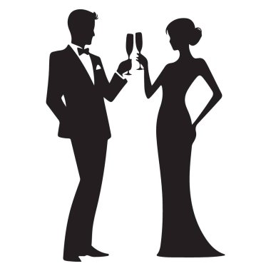 Kutlama için Şampanyaya Kadeh kaldıran Çiftin Zarif Silueti