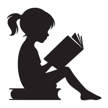 Küçük Kız Kitap Okuyan Vektör İllüzyonu 'nun Silueti