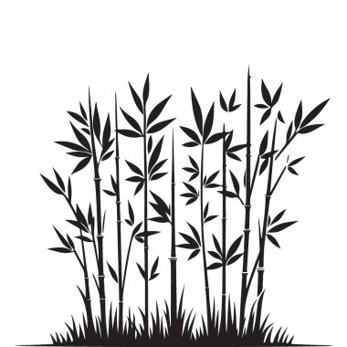 Siluet Bambu Korusu Vektör Çizimi Çimen Tasarımı Elementi