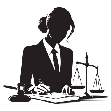 Siluet Avukatlı Kadın Pullu ve Gavel Hukuki Meseleler İllüstrasyonu