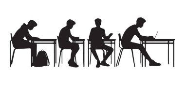 Eğitimde Başarı Masasında Öğrenen Odaklanmış Öğrencilerin Silueti