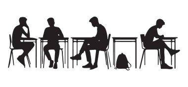 Siluet Öğrencileri Sınıfta Öğrenim Masasında Ders Çalışıyor