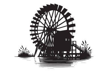 Su Çarkı Silüeti Görünümü Hidroelektrik ve Yenilenebilir Enerji