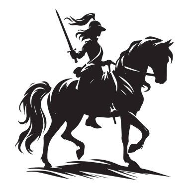 Siluet At Binicisi Savaşçısı İllüstrasyon Kılıç Tutucu Yüksek