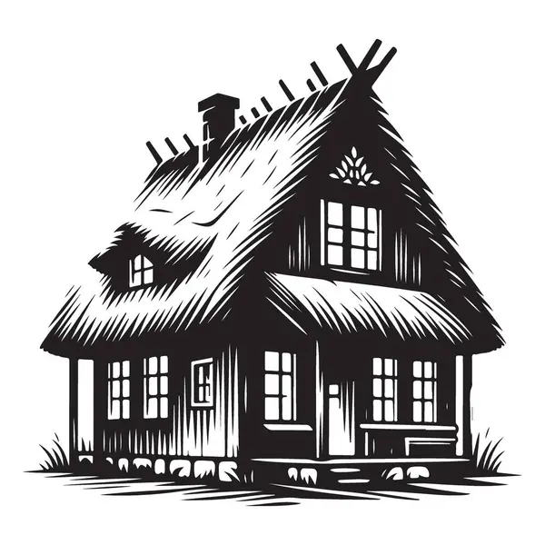 Siluet Çatı Kır Evi İllüstrasyonu Kırsal Geleneksel Mimari