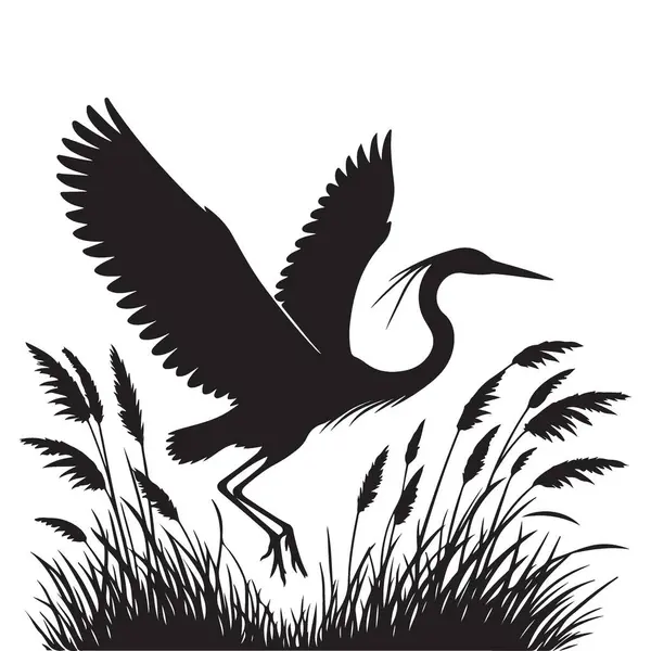 Siluet Heron Bataklık Vektör Çizim Tasarımı 'ndan Kalkıyor