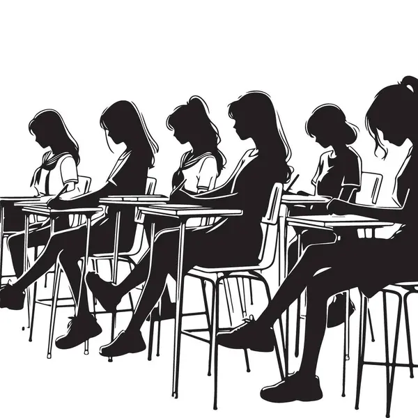 Okul Öğrencileri Eğitim Projeleri için Siluet Vektör İllüstrasyonu