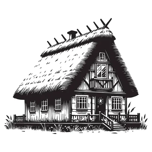 Masal kitabı ya da masal sanatı için ayrıntılı sazdan kulübe çizimi