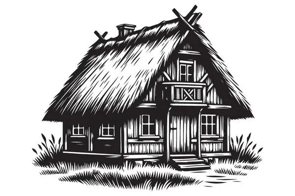 Büyüleyici Thatched Ev Vektörü Silueti Rustik Ahşap Tasarımı