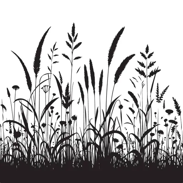 Doğal Manzara Tasarımı için Siluet Yaban Çiçeği Vektör İllüstrasyonu