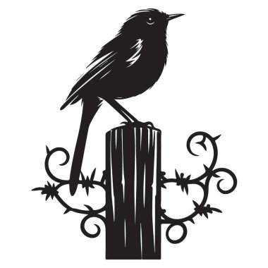 Siluet kuş dikenli tel vektör çizimi ile kışlada