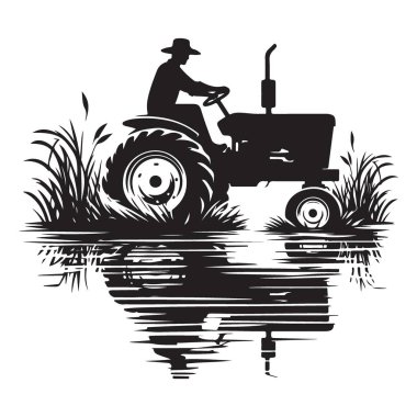 Traktör Tarlası Silueti Resimlendirme Vektör Tasarımı Sanatı