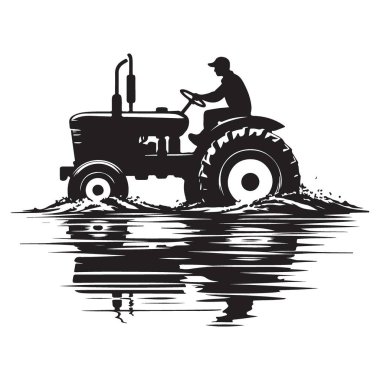Tarımcılık için Alan Vektörü İllüstrasyonunda çalışan Siluet Traktörü