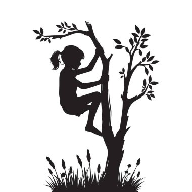 Siluet Kız Ağaca Tırmanan Vektör Resimleri Açık Hava Çocuk Etkinliği
