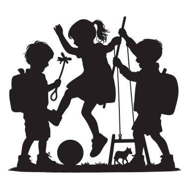 Siluet Etkin Çocuklar Birlikte Oynuyor Açık Hava Eğlencesi Zamanları