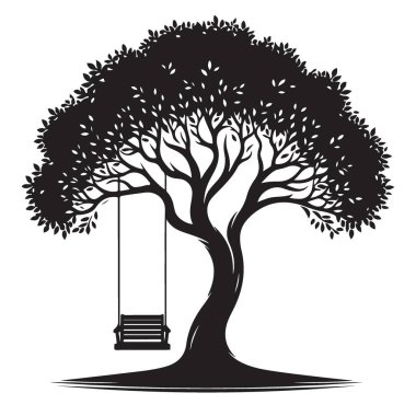 Siluet Ağacı Salınımı Huzurlu Doğal Vektör Sanatı
