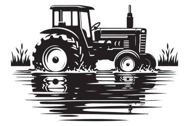 Traktör Silueti Tarım Aracı Tarım Makinesi Tarım Aracı Tarlasında Tarama Yapıyor