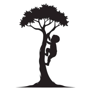 Siluet Çocuk Tırmanan Ağaç Macerası Açık Hava Doğa Keşfi