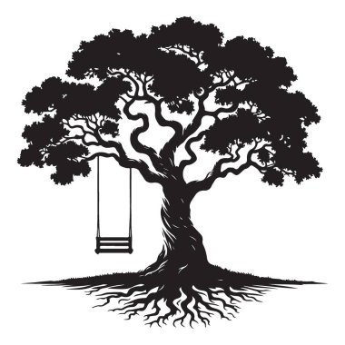 Huzurlu Doğa Sahnesi için Klasik Swing Resmi ile Siluet Ağacı