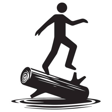 Su silueti resimleme sanatında bir kütük üzerinde dengelenen kişi