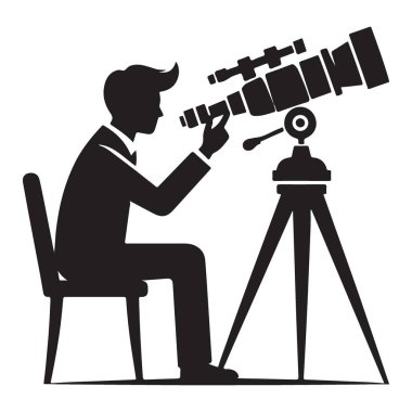 Siluet Adam Teleskop Bilim ve Gözlem Vektörü ile Bakıyor
