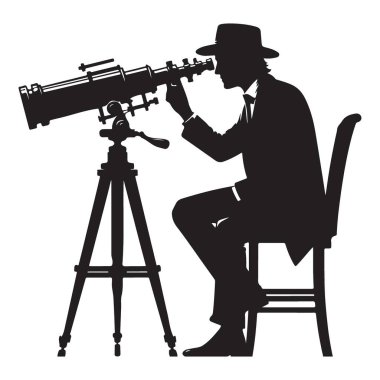 Astronom Siluet Bilim İçin Teleskoptan Bakan Adam Çizimi