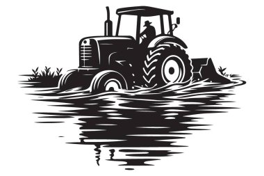 Su Resimlerinde Traktör Tarımsal Tarım Aracı Vektör Tasarımı