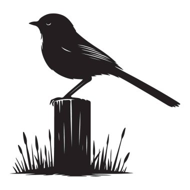 Çitin üzerinde oturan bir kuşun silüeti basit bir vektör çizimi