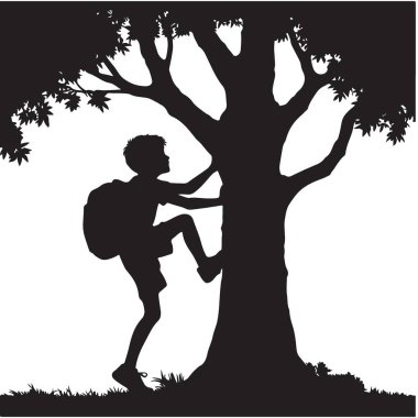 Maceracı Çocuk Silueti Ormandaki Bir Ağaca Tırmanıyor
