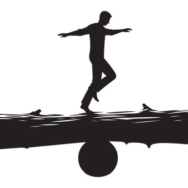 Seyir Defteri Resimlerinde Dengelenen Siluet Adam Sanat Vektörü Tasarımı