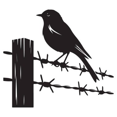 Serene Bird Silueti Dikenli Tel Çit Vektörü Grafiğinde Dinleniyor