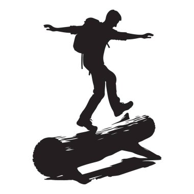 Günlük vektör çizimi üzerinde dengelenen sırt çantalı siluet