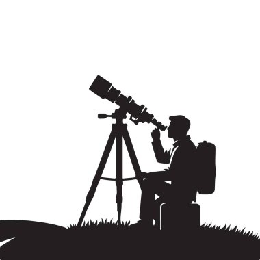 Siluet astronomi gözlemcisi teleskop vektör çizimi tasarımı