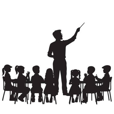 Öğrencilere Eğitim İçin Siluet Çizimi Sınıfında Rehber Öğretmen